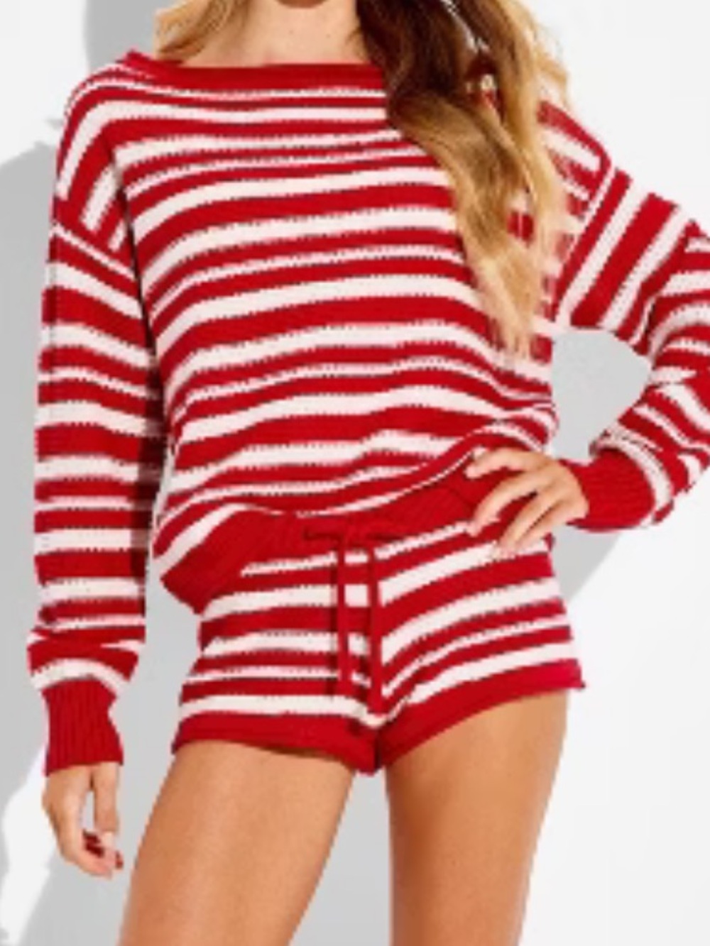 Wild fable red and white striped boat neck oversized sweater xxs nwt